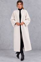 Women's longline wool-blend coat in Ivory – front view