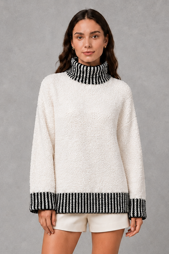 Women’s multicolour turtleneck knit jumper with long sleeves, high neckline and a comfortable regular-fit silhouette.