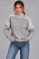 Women's Nordic pattern knitted jumper in Grey – front view