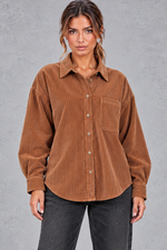 Women's oversized corduroy shirt in Rust – front view