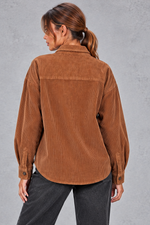 Women's oversized corduroy shirt in Rust – back view