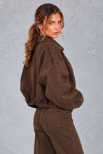 Women's brown oversized cropped bomber jacket – side view