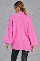 Women's pink oversized chunky knit balloon sleeve jumper – back view