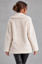 Women's oversized teddy jacket in Cream – back view