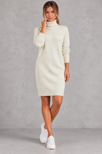Women's white roll neck knee length jumper dress – front view
