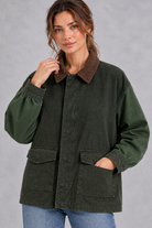 Women's oversized utility jacket in Army Green – close-up