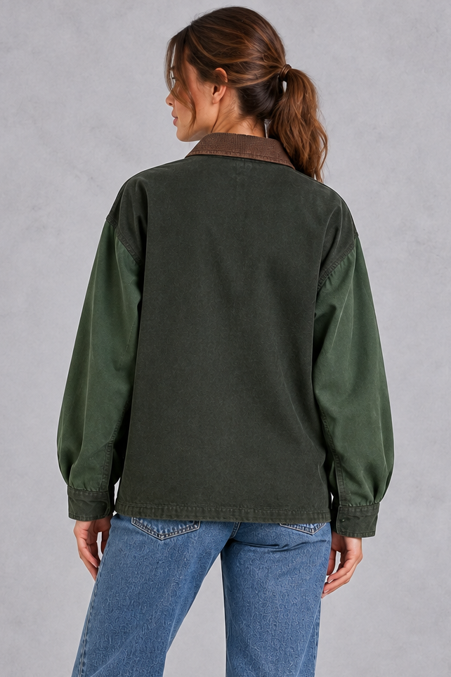 Women's oversized utility jacket in Army Green – back view