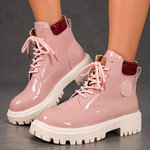 Women's Patent-Look Combat Ankle Boots – Pink