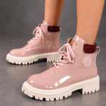 Women's Patent-Look Combat Ankle Boots – Pink