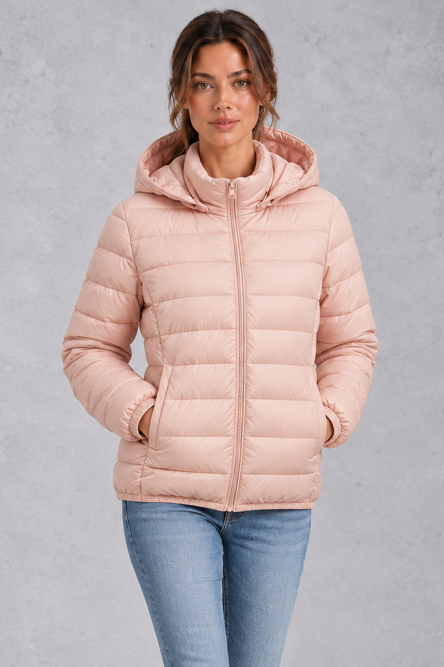 Women's Lightweight Hooded Puffer Jacket – Blush Pink