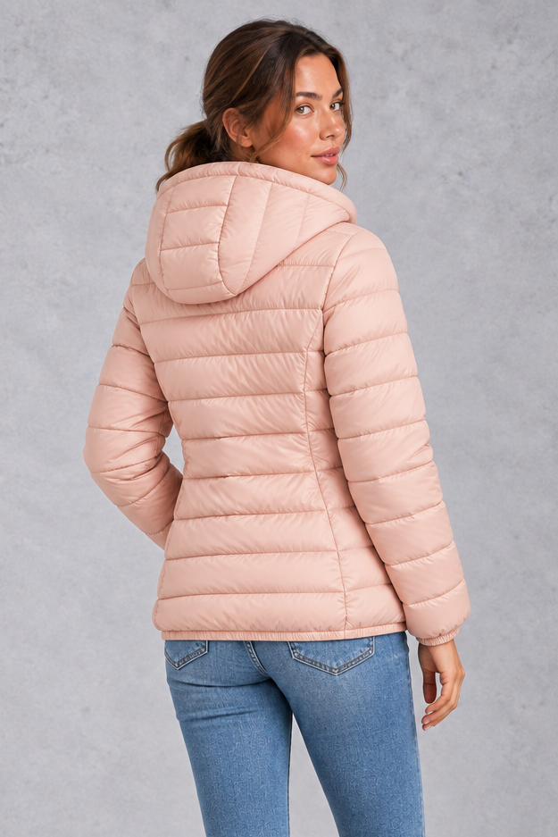Women's Lightweight Hooded Puffer Jacket – Blush Pink