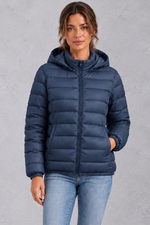 Women's Lightweight Hooded Puffer Jacket – Navy Blue