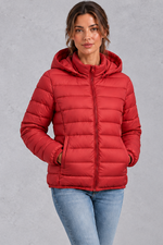 Women's Lightweight Hooded Puffer Jacket – Red