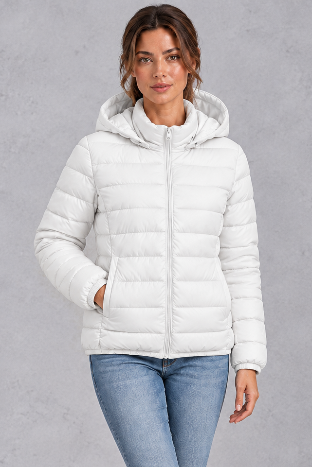 Women's Lightweight Hooded Puffer Jacket – White