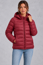 Women's Lightweight Hooded Puffer Jacket – Wine Red