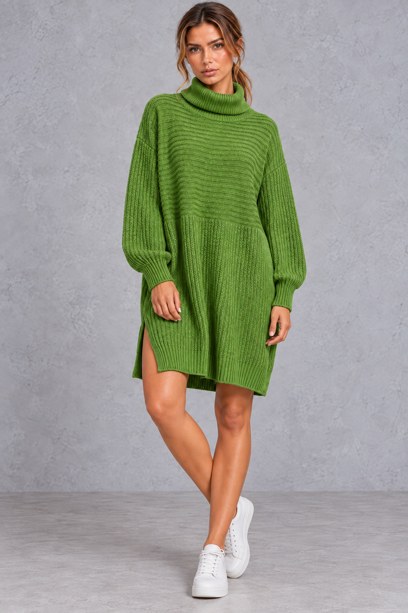 Women’s plus size knitted jumper dress with long sleeves and a versatile, comfortable everyday silhouette.