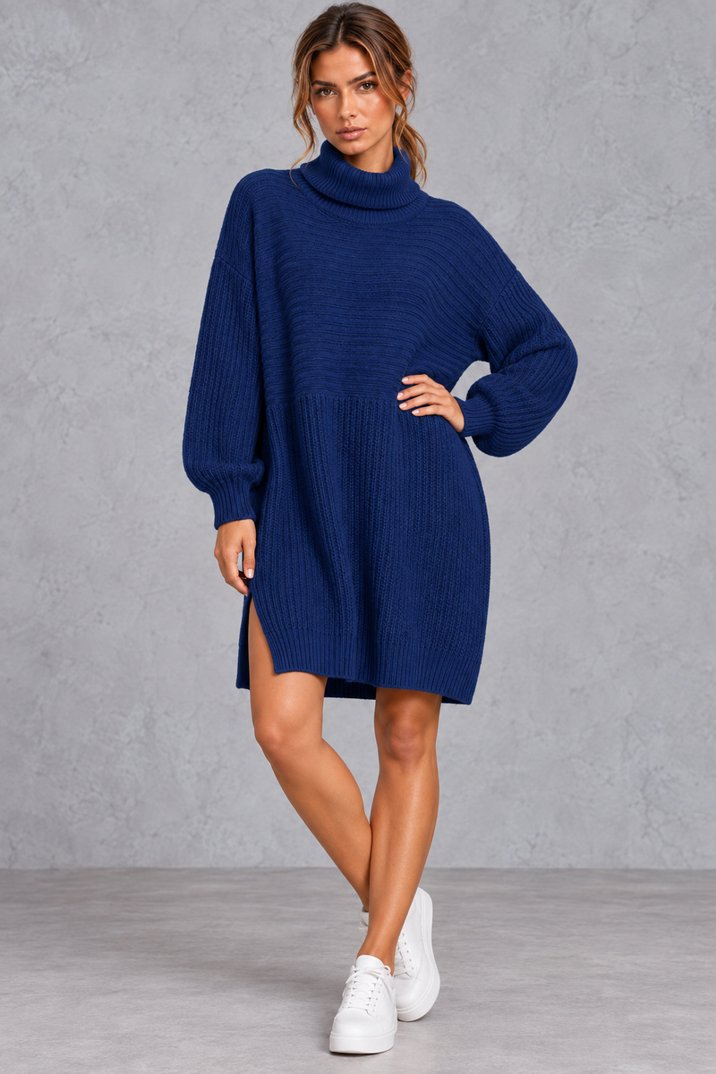 Women’s plus size knitted jumper dress with long sleeves and a versatile, comfortable everyday silhouette.