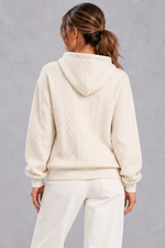 Women's cream plus size cable knit hoodie with hood – back view