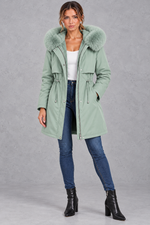 Women's plush-lined hooded parka in Sage Green – front view