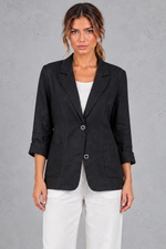 Women's relaxed-fit blazer in Black – front view