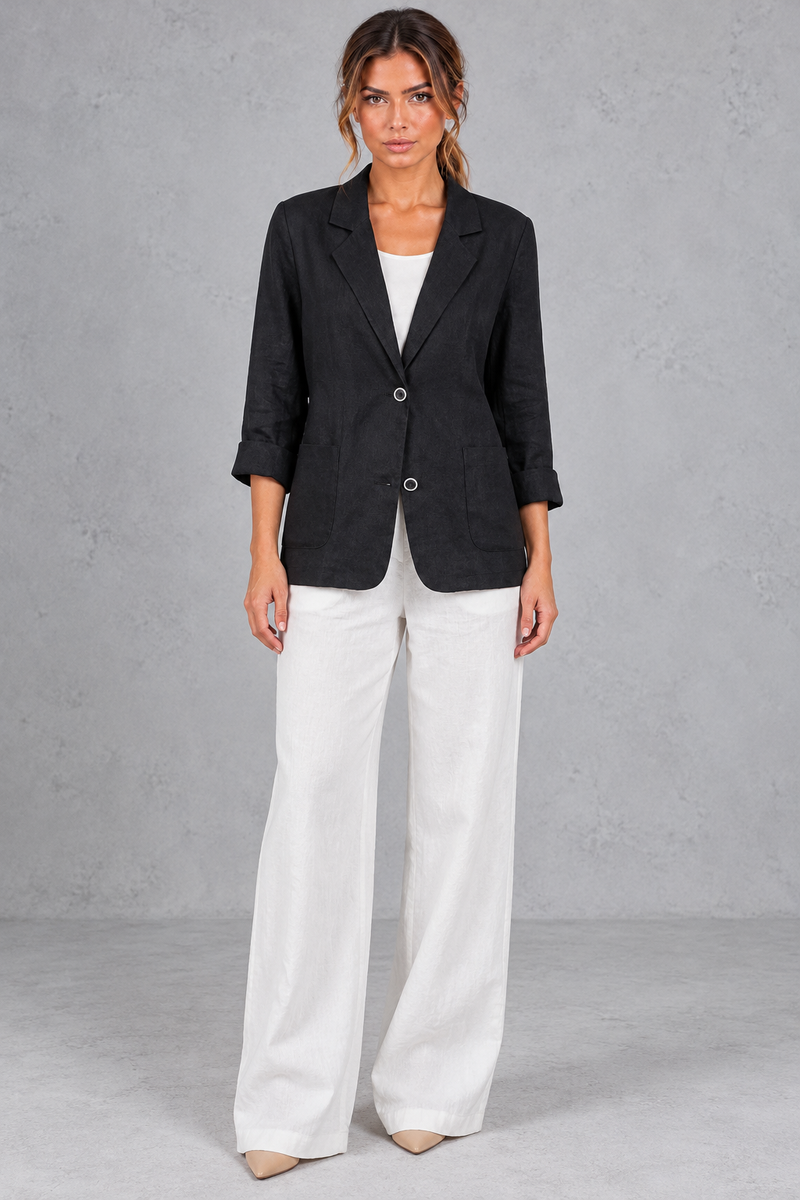 Women's relaxed-fit blazer in Black – full-length view