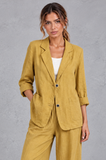 Women's relaxed-fit blazer in Mustard – front view