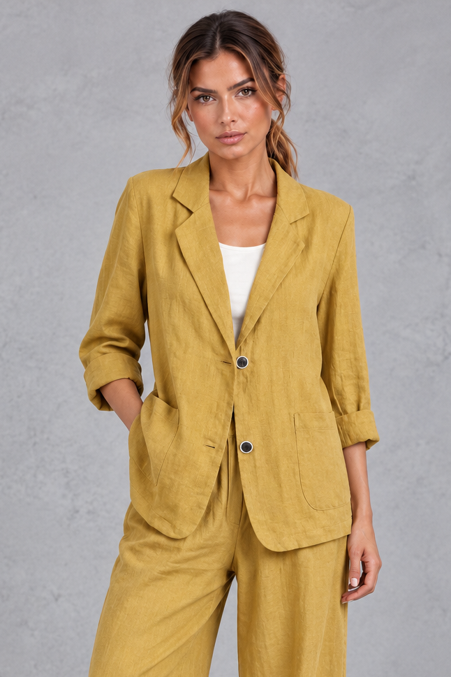 Women's relaxed-fit blazer in Mustard – front view