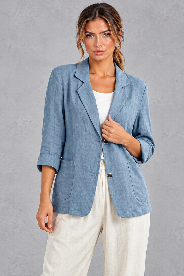 Women's relaxed-fit blazer in Light Blue – front view