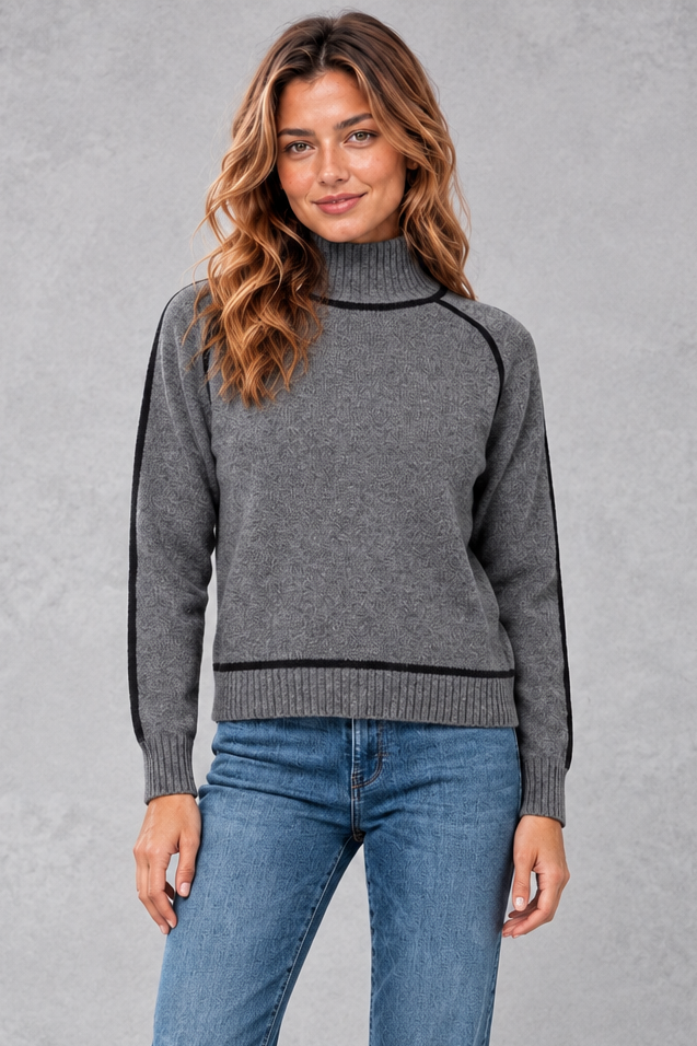 Women's Relaxed-Fit Turtleneck Jumper in Charcoal Grey – front view