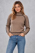 Women's Relaxed-Fit Turtleneck Jumper in Taupe – front view
