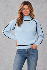 Women's Relaxed-Fit Turtleneck Jumper in Light Blue – front view