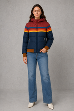 Women’s retro quilted padded jacket with a relaxed silhouette, textured finish and vintage-inspired design for cosy autumn and winter layering.