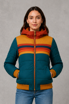 Women’s retro quilted padded jacket with a relaxed silhouette, textured finish and vintage-inspired design for cosy autumn and winter layering.