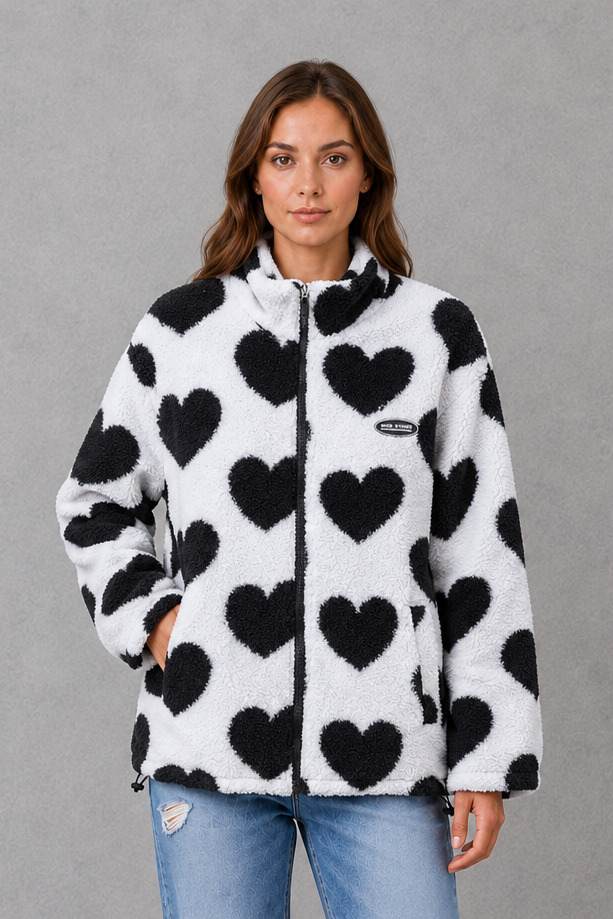 Women’s reversible lightweight jacket with a heart-inspired pattern, soft-touch finish and flattering casual silhouette for everyday layering.