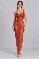 Women’s rhinestone mesh bodycon dress with sparkling embellishments, sheer mesh detailing and a fitted figure-skimming silhouette.