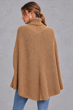 Women's Ribbed Turtleneck Cape Jumper – Camel – back view