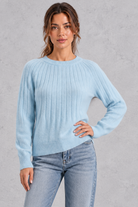 Women's light blue wide rib crew neck jumper – front view