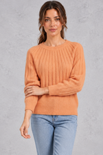 Women's orange wide rib crew neck jumper – front view