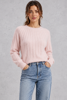 Women's light pink wide rib crew neck jumper – front view