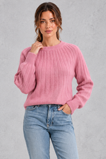 Women's pink wide rib crew neck jumper – front view