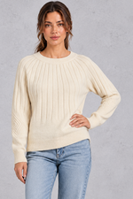 Women's cream wide rib crew neck jumper – front view