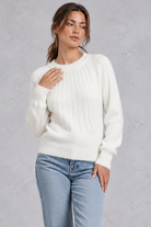 Women's white wide rib crew neck jumper – front view
