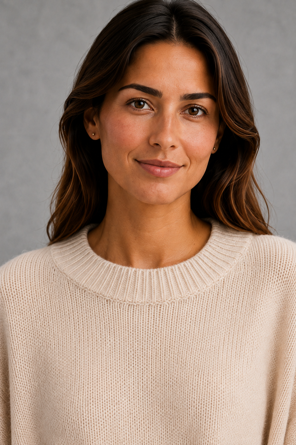 Women’s ribbed high neck knit jumper with long sleeves and a relaxed, softly draped silhouette for autumn and winter wear.