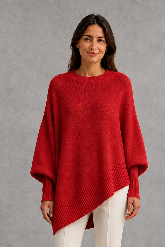 Women’s ribbed high neck knit jumper with long sleeves and a relaxed, softly draped silhouette for autumn and winter wear.