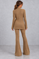 Women's ribbed turtleneck co-ord set in Brown – back view