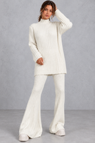 Women's ribbed turtleneck co-ord set in Cream – front view