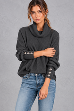 Women's charcoal ribbed cowl neck jumper – front view