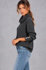 Women's charcoal ribbed cowl neck jumper – side view