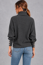 Women's charcoal ribbed cowl neck jumper – back view