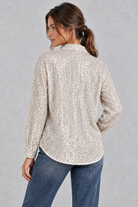 Women's Sequin Button-Front Shirt in Silver – view 4